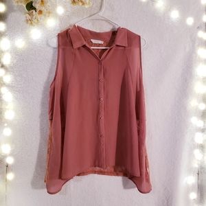Lush Peach Blouse with Lace Back